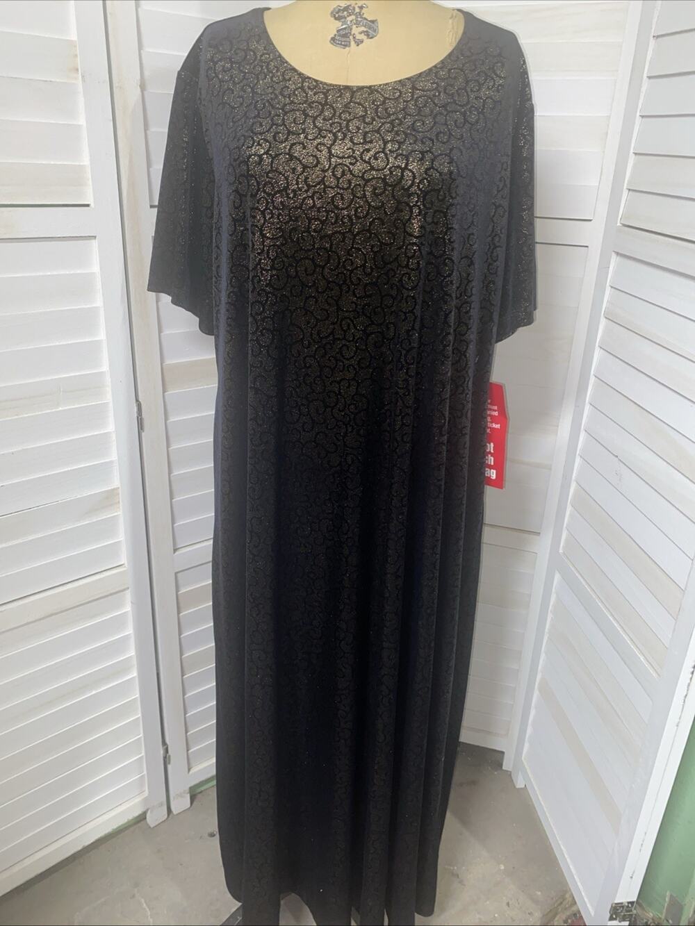 90 NWT Impressions Of California Black Velvet Gold Glitter Maxi Dress Sz 2X